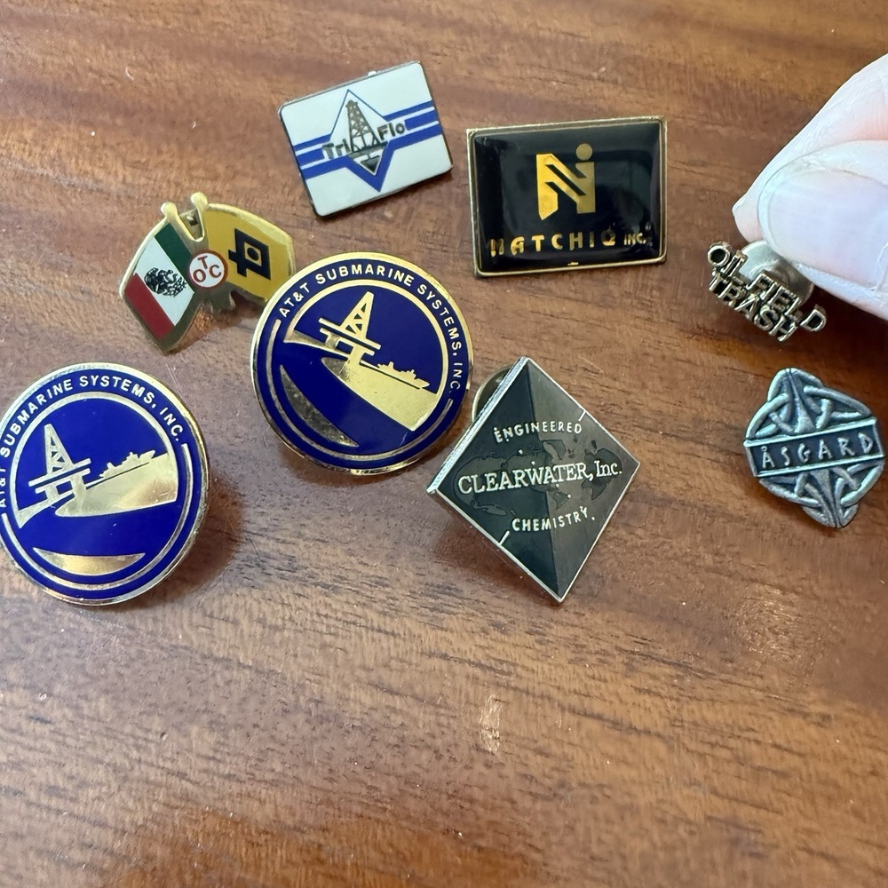 Vintage Oilfield Offshore Industrial Rig Lapel Pin Lot 8 AT&T Submarine Asgard